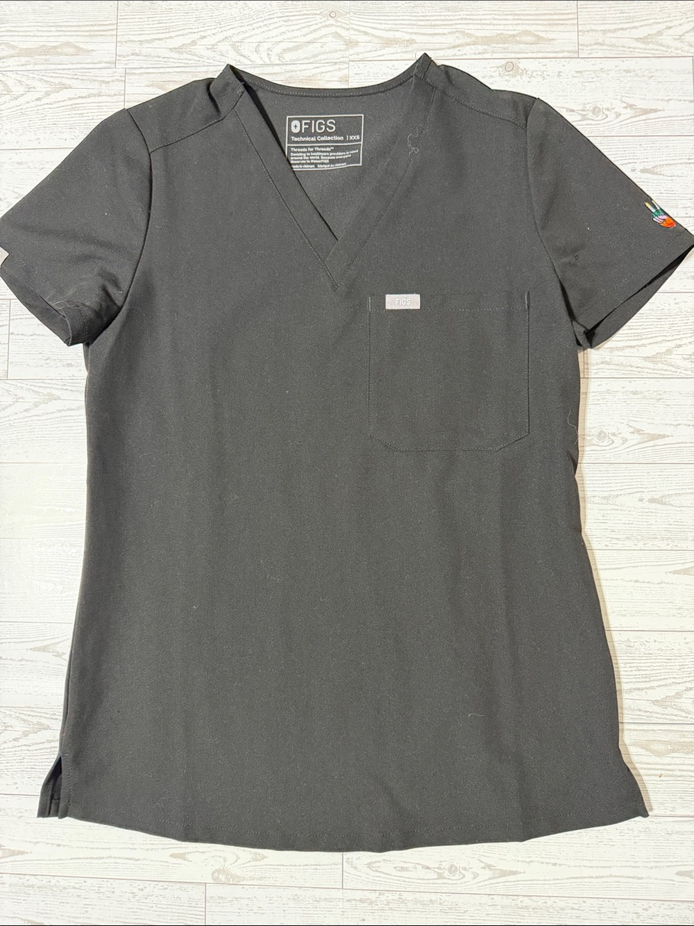FIGS Womens Black V-Neck Scrub Top with Chest Pocket (Physician Assistant)